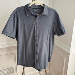 VRST Men’s Short Sleeve Blue Denim Like Soft Cotton Button Down Shirt Size Large